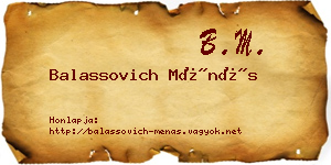 Balassovich Ménás névjegykártya